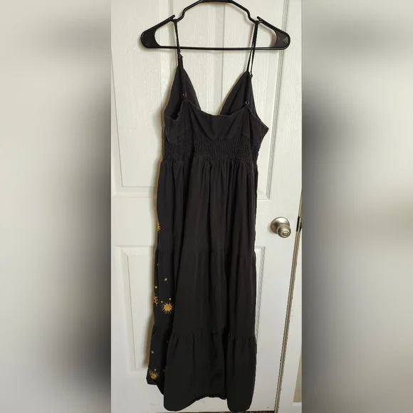 Large Medium Black and Gold Embroidered Women's Dress Celestial Sun Star Maxi - Picture 6 of 9